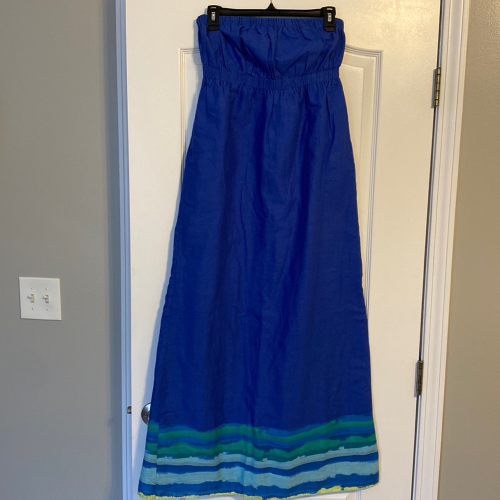 Old Navy Strapless Blue Dress with Color Block Hem, Size Med
